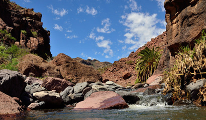 Landscape of Gran canaria, ravine of Tirajana after the heavy rains, Canary islands