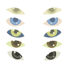 Obraz premium 5 vector pairs of eyes with multicolored irises or lenses isolated on white background