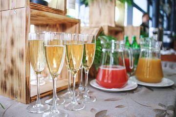 Reception treats on the table for guests from the chief. Food for party. Catering, Closeup.