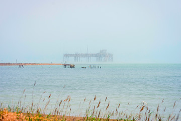 Old oil rig in Caspian Sea