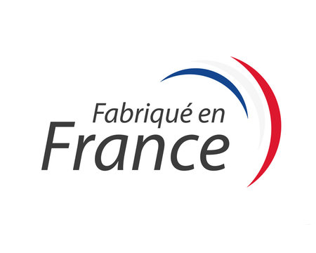 Made in France, in the French language – Fabrique en France, simple vector symbol with French tricolor isolated on white background