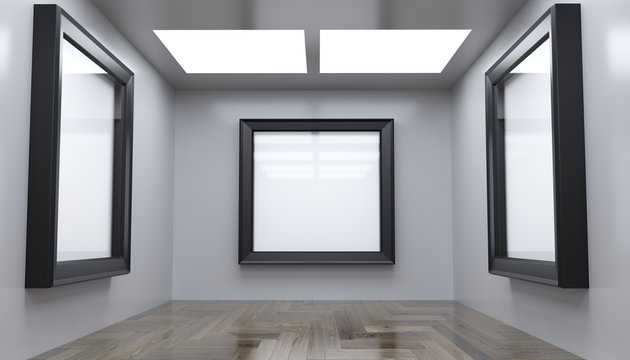 3D rendering Of Realistic Modern Gallery Room With Big Empty Frame