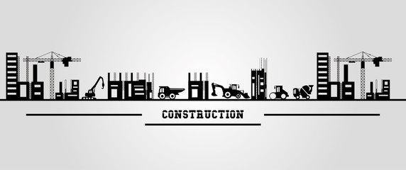 Under construction zone design with construction trucks over gray  background, colorful design vector illustration