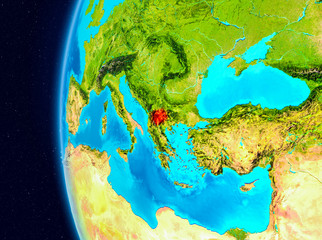 Space view of Macedonia in red