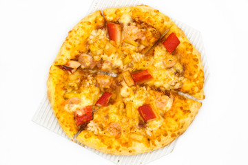 Cost-up  Pizza seafood box set isolated on white background. It copy space and selection focus.