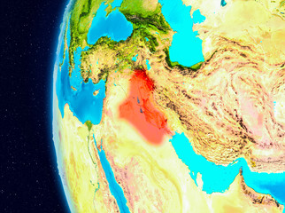 Space view of Iraq in red