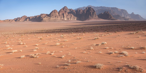 Beautiful sunny landscape in Wadi Rum desert, Jordan