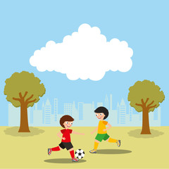 Obraz na płótnie Canvas kids playing soccer in the park sport activity vector illustration