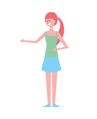 young woman people character gesturing with arms vector illustration