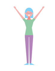 young woman people character gesturing with arms vector illustration