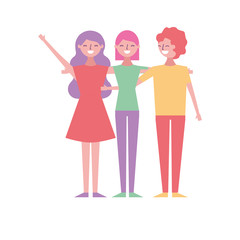 people character women and man hugging friends cartoon vector illustration