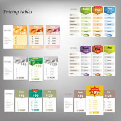 Set of pricing table in flat design style for websites and applications