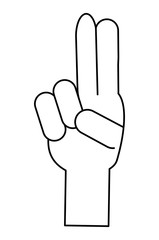 hand with two fingers up over white background, vector illustration