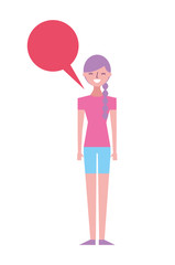 people female character with speech bubble vector illustration