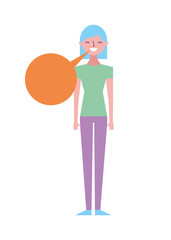 people female character with speech bubble vector illustration