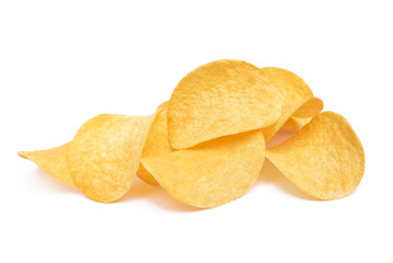 Salted potato chips isolated on white background