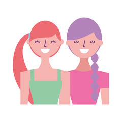 portrait young women friends happy characters vector illustration