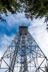 Look to transmitter telecommunication tower from the ground. GSM and television signal, touristic...