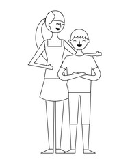 young woman with teenager boy embraced image vector illustration outline design