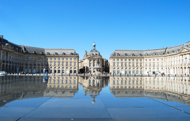 Place de la Bourse in the city of Bordeaux, France with reflection from water pool