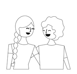 happy young couple portrait characters vector illustration outline design