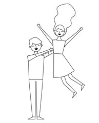 happy man with woman relationship romantic vector illustration outline design