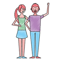 smiling couple young woman and man standing together embracing vector illustration drawing color design