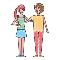 smiling couple young woman and man standing together embracing vector illustration drawing color design