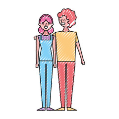 smiling couple young woman and man standing together embracing vector illustration drawing color design