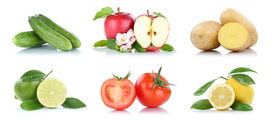 Obst und Gemüse Früchte viele Apfel Tomaten Zitrone Farben Freisteller freigestellt isoliert
