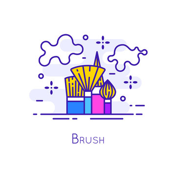 Icon with brushes of different shapes. Thin line flat design. Vector banner.
