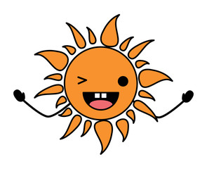 kawaii sun wiking an eye over white background, colorful design. vector illustration