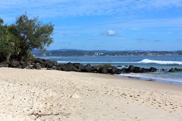 A sunny day at the beach at Snapper Rocks on the Gold Coast of  Queensland in Australia.
