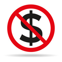 No Money sign on white background.