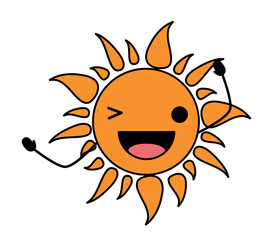 kawaii sun wiking an eye over white background, colorful design. vector illustration