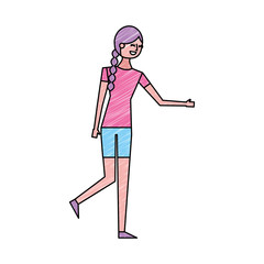 young woman people character gesturing with arms vector illustration drawing color design