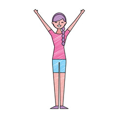 young woman people character gesturing with arms vector illustration drawing color design