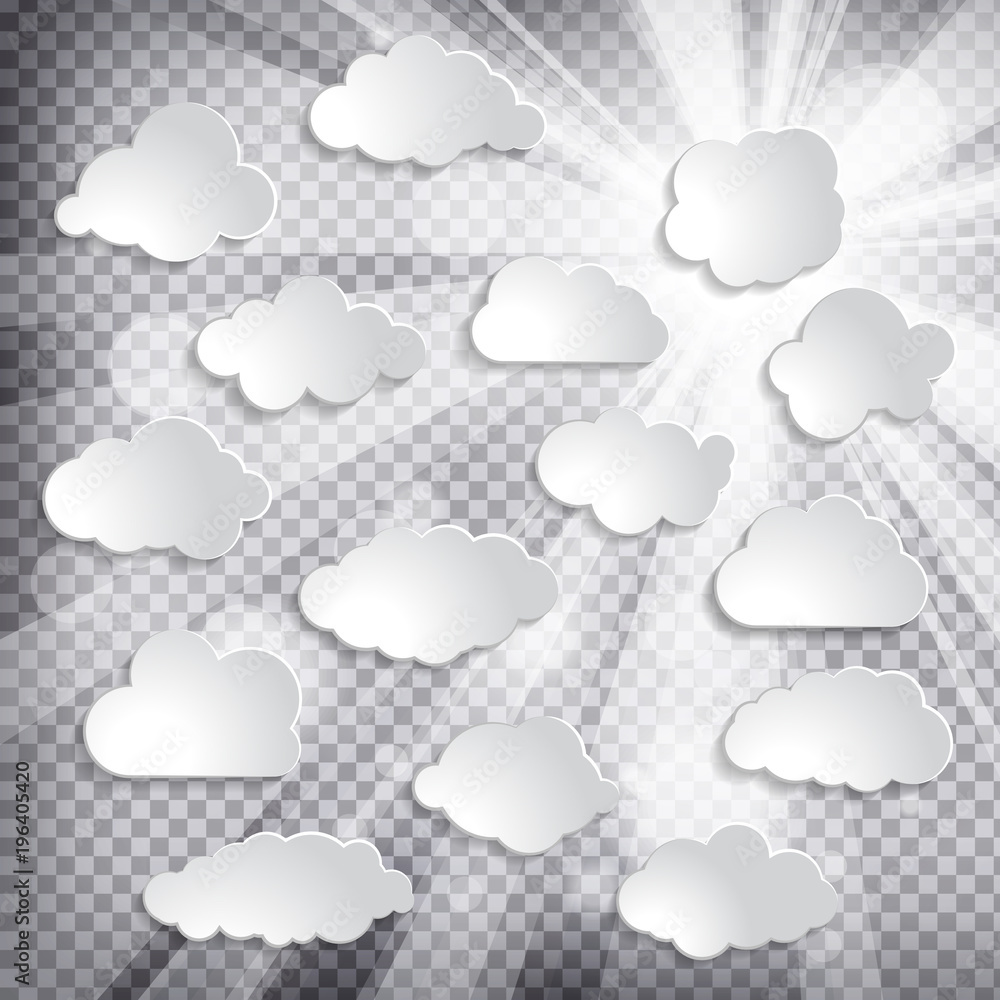 Poster sun with rays and clouds on a chequered background