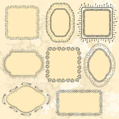 set of stylized frameworks various forms from hand drawing Scandinavian Viking motifs, folk ornamental borders