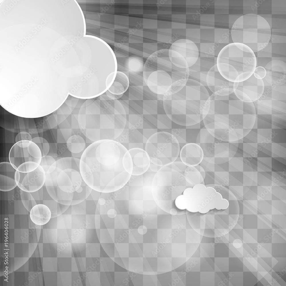 Poster sun with rays and clouds on a chequered background