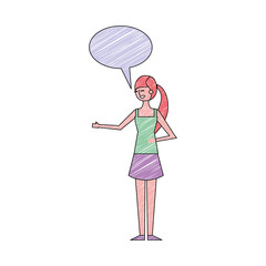 people female character with speech bubble vector illustration drawing color design