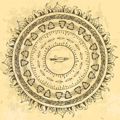 set of stylized round frameworks from hand drawing Scandinavian Viking motifs, folk ornamental borders