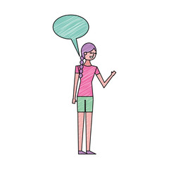 people female character with speech bubble vector illustration drawing color design