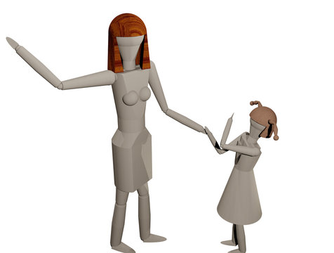 Mutter holt aus, um ihre Tochter zu schlagen (3D-Rendering)