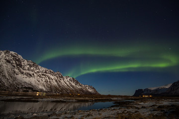Obraz na płótnie Canvas Northern Lights (Aurora Borealis) over Lofoten, Norway.