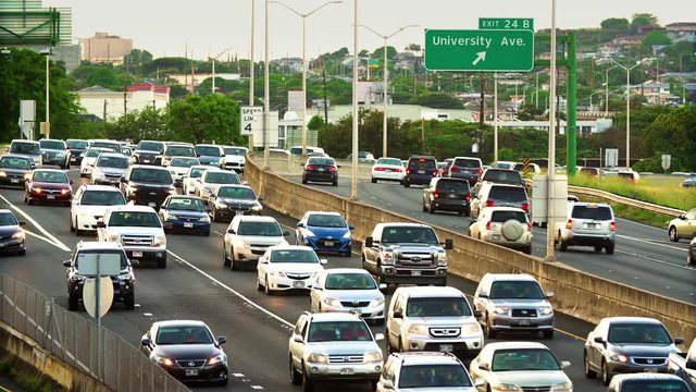 Morning traffic on the H-1 Freeway in Honolulu, Hawaii