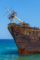 The rusty shipwreck of the Amorgos from a closer view