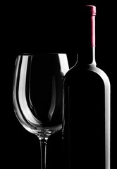 Bottle of Red Wine and Glass