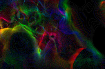 Neon abstract, dark & colorful, wave & line.