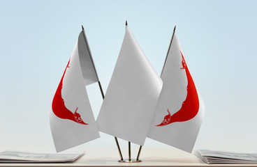 Two flags of Easter Island with a white flag in the middle